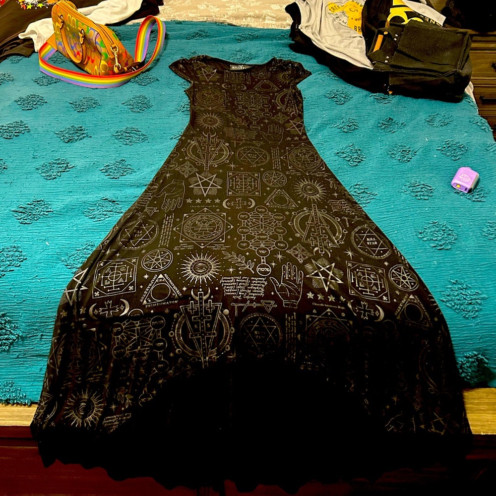 Black full length Killstar short sleeve dress